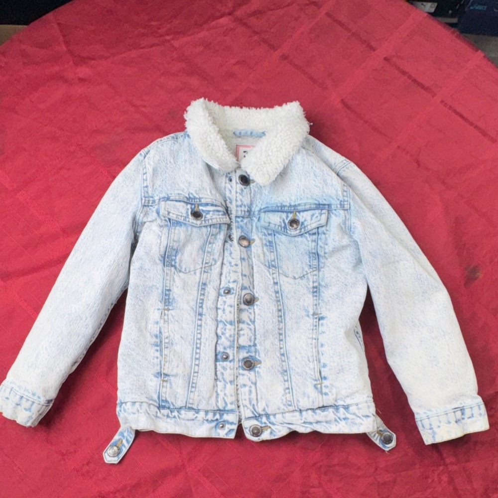 Vintage Levis Jacket Boys 7 Blue Sherpa Lined Denim Trucker Little Levis USA 90s